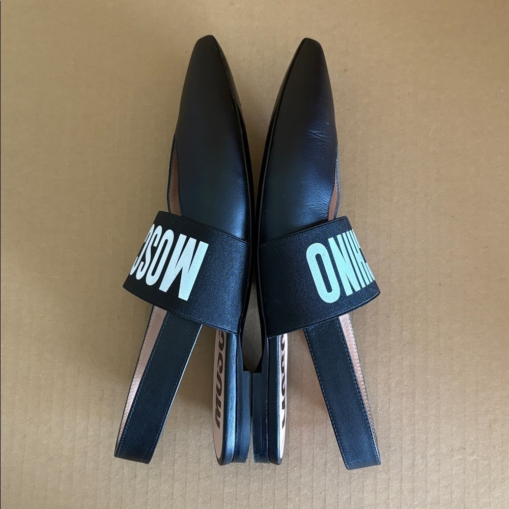 MOSCHINO Logo Leather Slingback Flats size 6 EU size 36 - Picture 6 of 11
